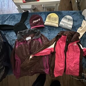 Columbia and north face jackets + hats bundle